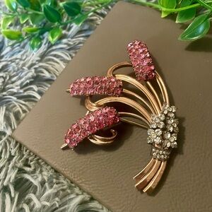 🌸Vintage Pennino Sterling Cattail Brooch - Pink & White Jeweled Brooch 🌸